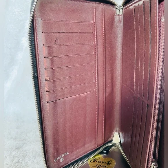 CHANEL Black Lambskin Quilted Leather  Zip around Wallet - Picture 4 of 16